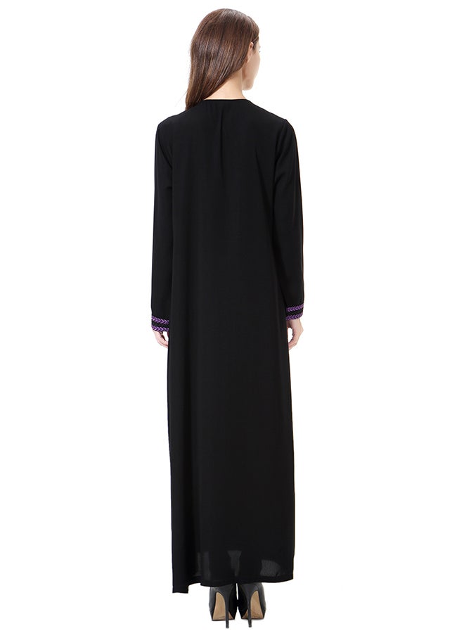 Hanyimidoo - Elegant Round Neck Abaya Violet/Black - Image 1