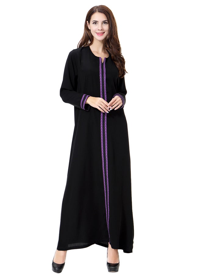 Hanyimidoo - Elegant Round Neck Abaya Violet/Black - Image 1
