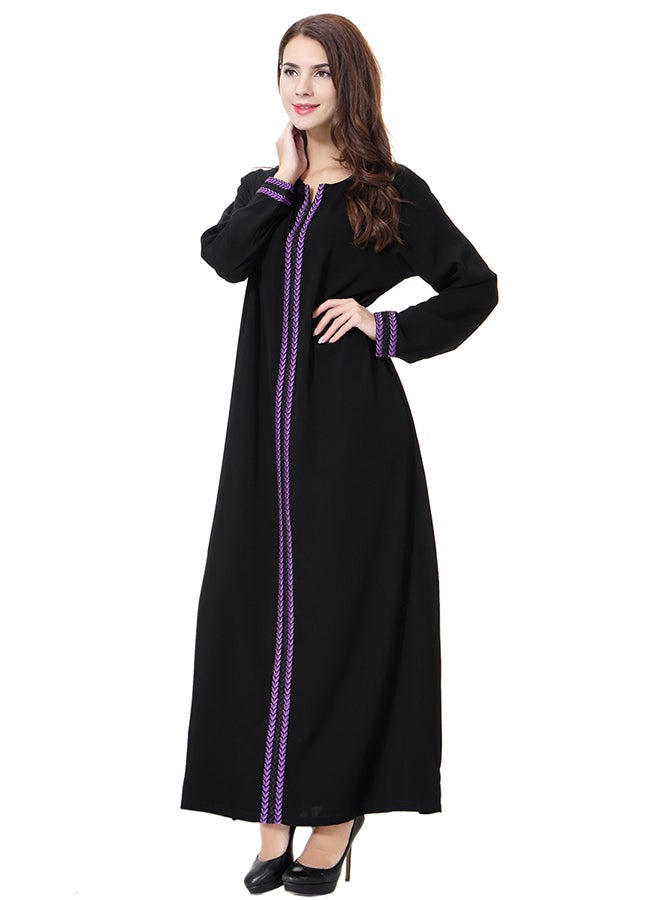 Hanyimidoo - Elegant Round Neck Abaya Violet/Black - Image 1