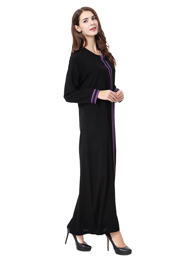 Hanyimidoo - Elegant Round Neck Abaya Violet/Black - Image 1