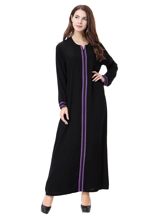 Hanyimidoo - Elegant Round Neck Abaya Violet/Black - Image 1