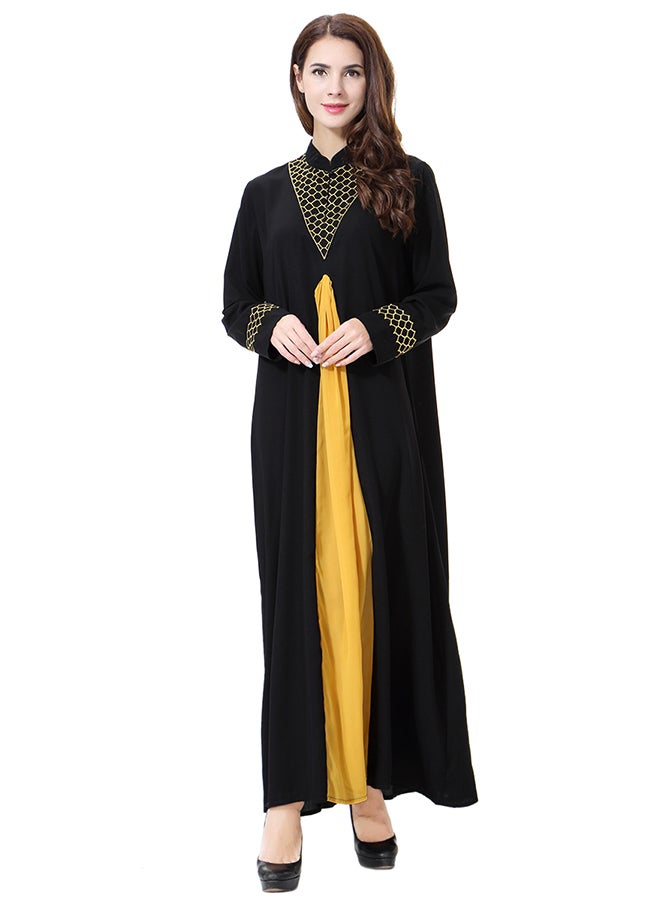 هانيميدو عباية مطرزة بأكمام طويلة ذهبي/ أسود  - Image 1