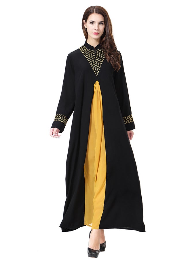 هانيميدو عباية مطرزة بأكمام طويلة ذهبي/ أسود  - Image 3