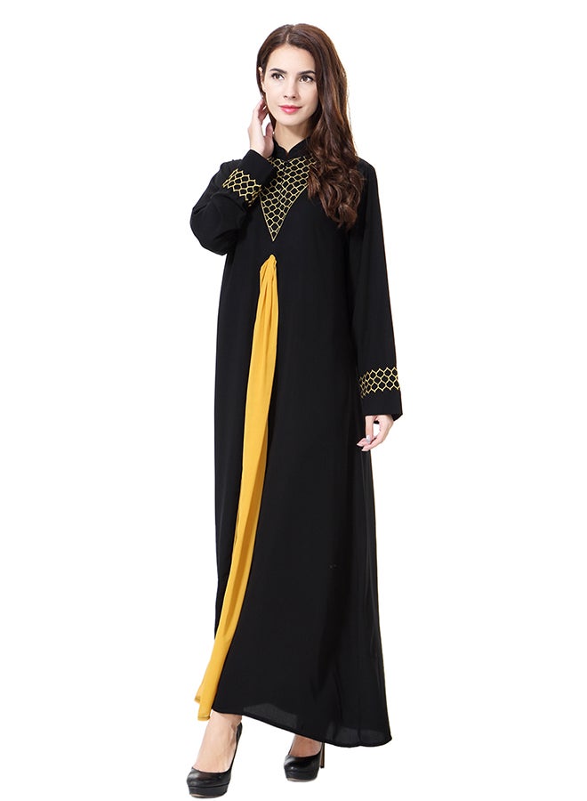 هانيميدو عباية مطرزة بأكمام طويلة ذهبي/ أسود  - Image 4