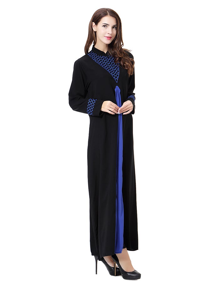 Hanyimidoo - Embroidered Long Sleeves Abaya Blue/Black - Image 1