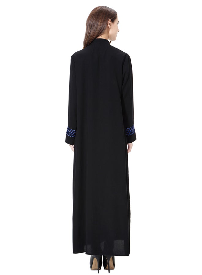 Hanyimidoo - Embroidered Long Sleeves Abaya Blue/Black - Image 1