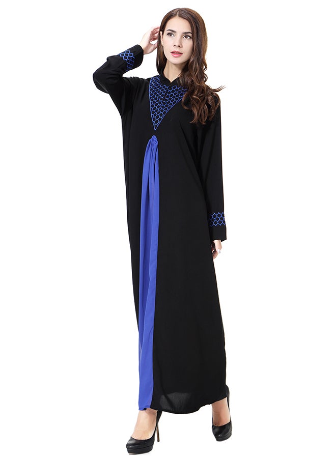 Hanyimidoo - Embroidered Long Sleeves Abaya Blue/Black - Image 1
