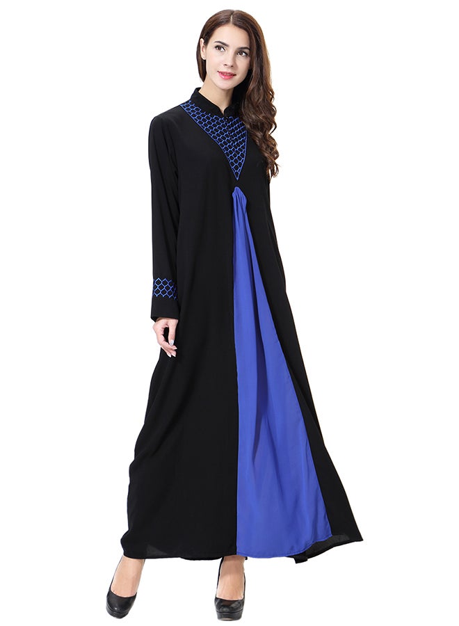 Hanyimidoo - Embroidered Long Sleeves Abaya Blue/Black - Image 1