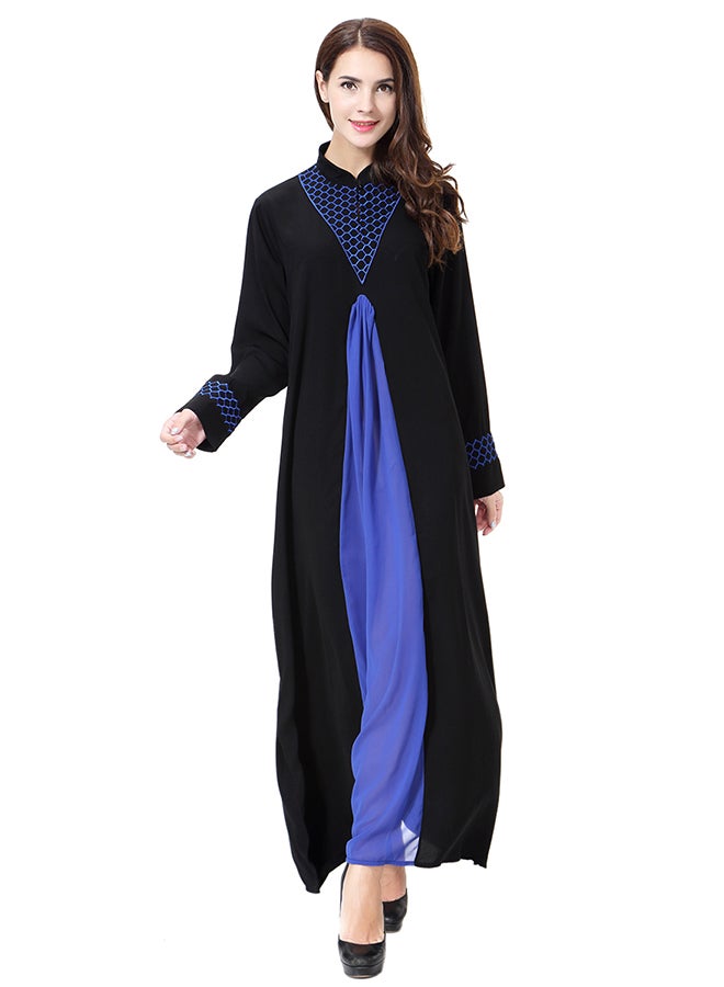 Hanyimidoo - Embroidered Long Sleeves Abaya Blue/Black - Image 1