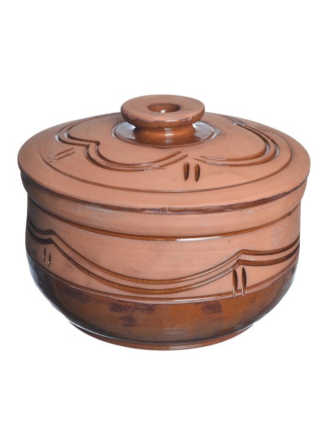 Striped Pottery Cooking Pot With Lid Brown 25cm - Image 2