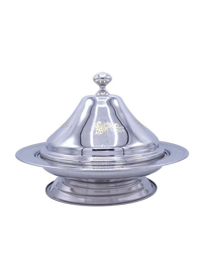 بن شيهون أبوعمر طبق تقديم من الستانلس ستيل مزود بغطاء فضي / ذهبي 30x16سم - Image 1