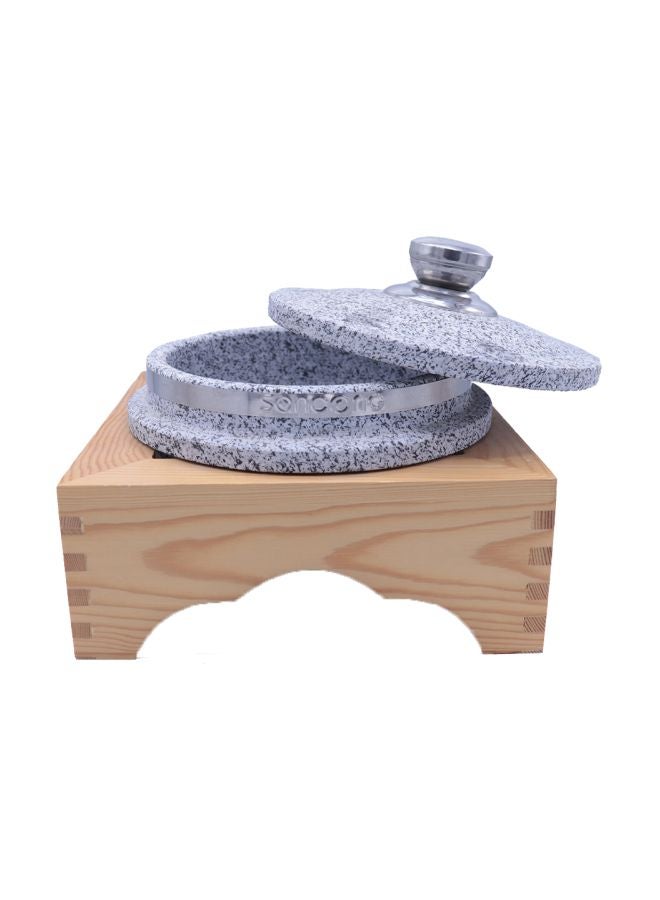 بن شيهون أبوعمر طقم وعاء من الحجر مكون من قطعتين مع حامل خشبي فضي/بيج 16Ø³Ù†ØªÙŠÙ…ØªØ± - Image 1