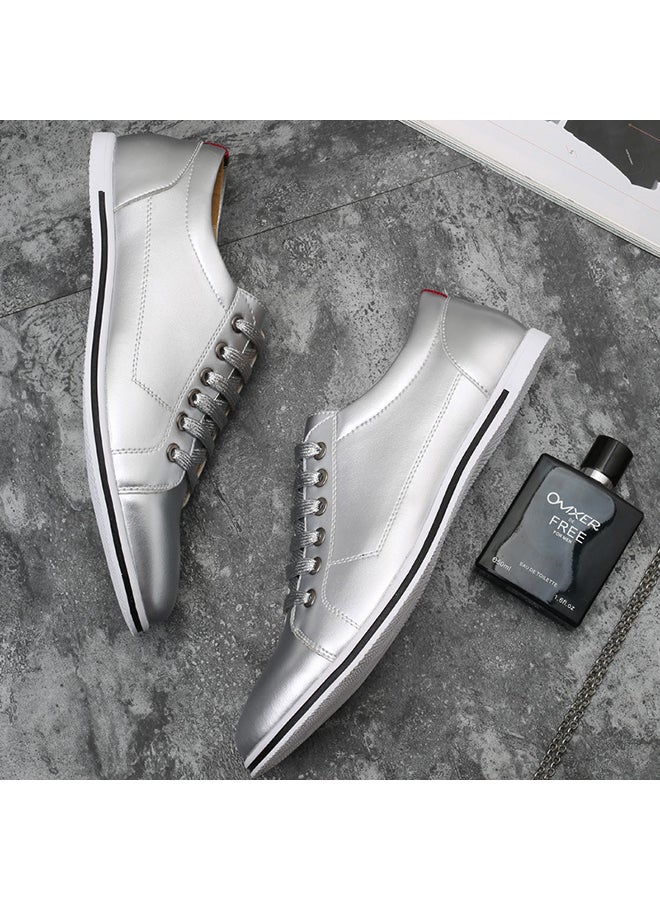 Casual Lace Up Low Top Sneakers Silver  - Image 2
