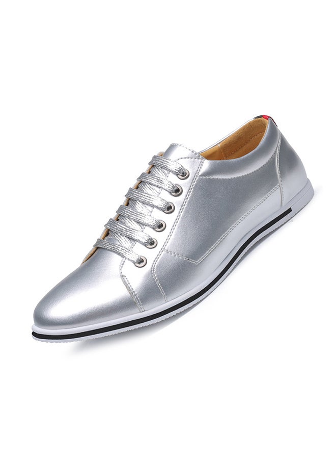 Casual Lace Up Low Top Sneakers Silver  - Image 1