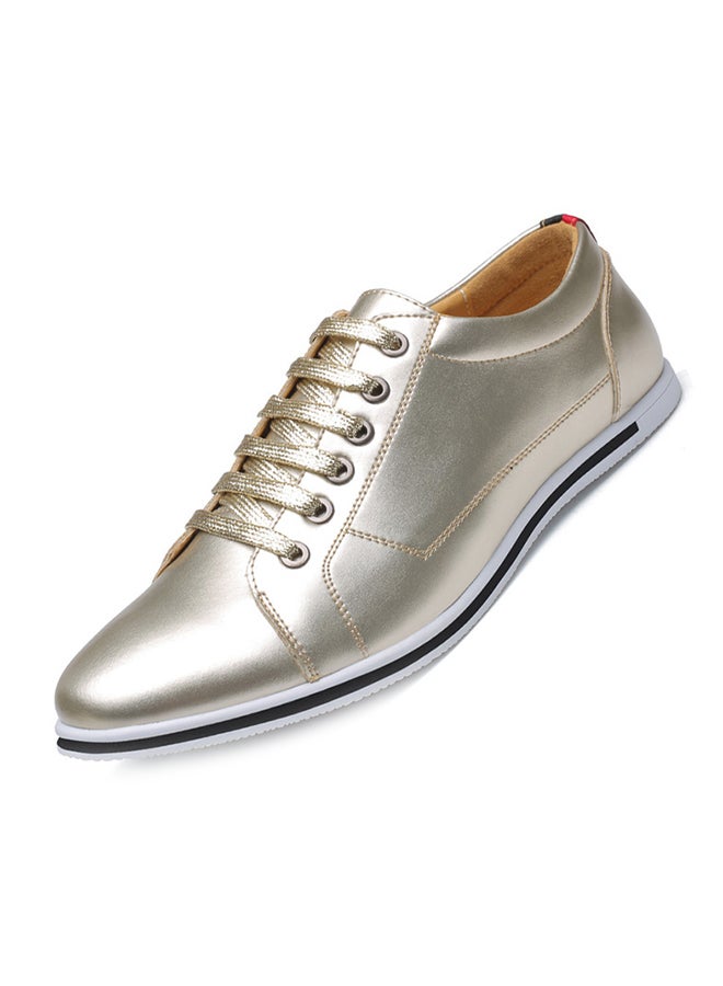 Casual Lace Up Low Top Sneakers Gold  - Image 1