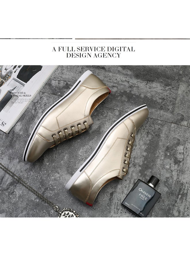 Casual Lace Up Low Top Sneakers Gold  - Image 2