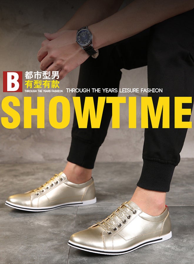 Casual Lace Up Low Top Sneakers Gold  - Image 4