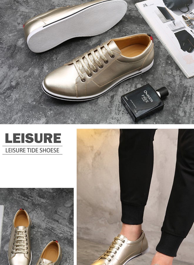 Casual Lace Up Low Top Sneakers Gold  - Image 3
