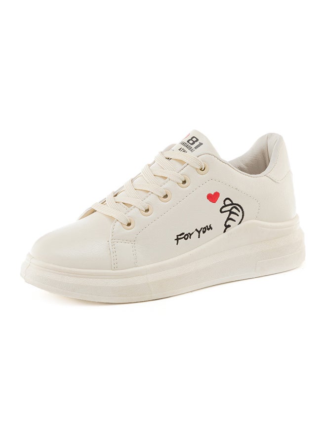 Casual Lace Up Low Top Sneakers White  - Image 1