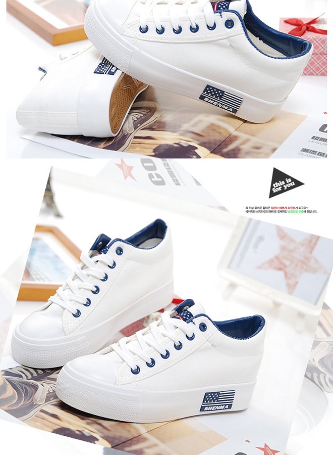 Casual Lace Up Low Top Sneakers White  - Image 3