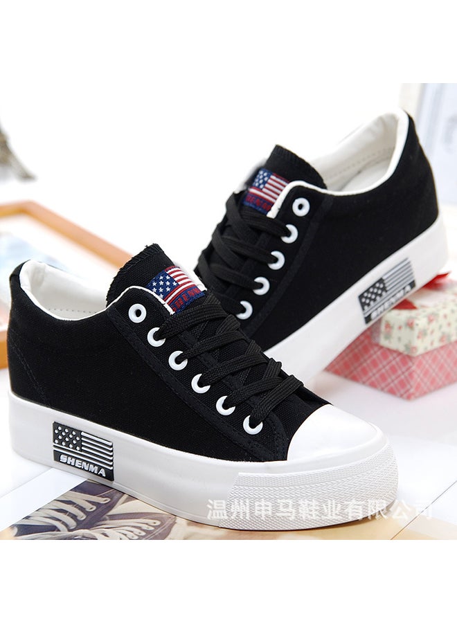 Casual Lace Up Low Top Sneakers Black  - Image 2