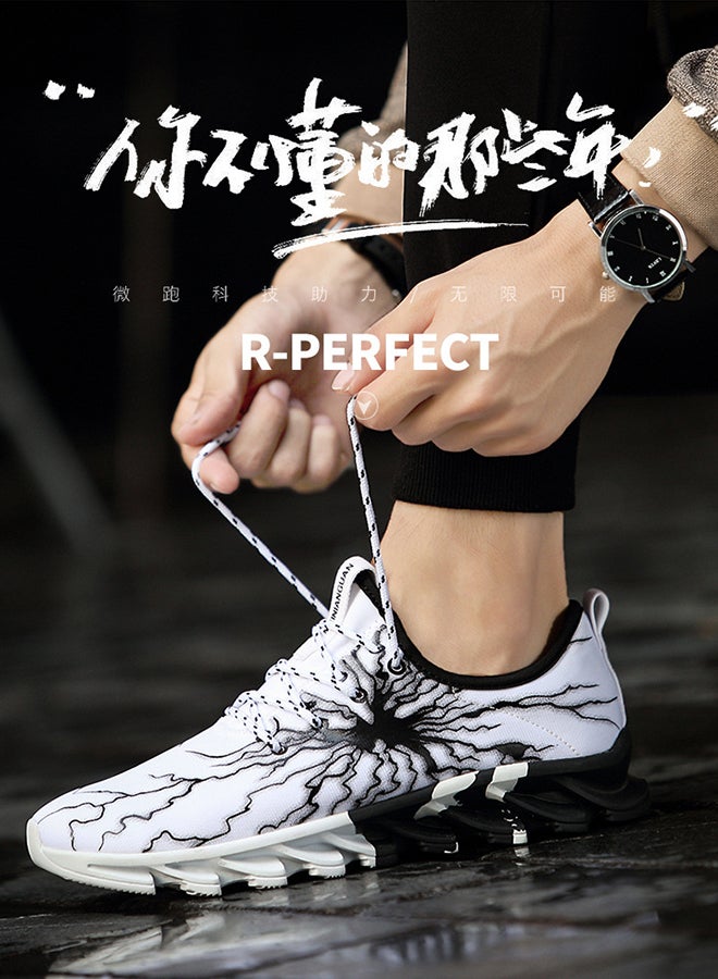 Casual Lace Up Trainers White/Black - Image 3