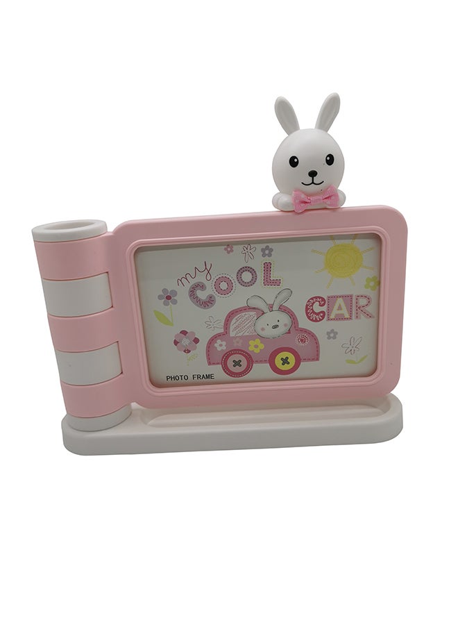 Creative Cartoon Photo Frame With Pen Holder Pink/White 15x24cm - Image 1