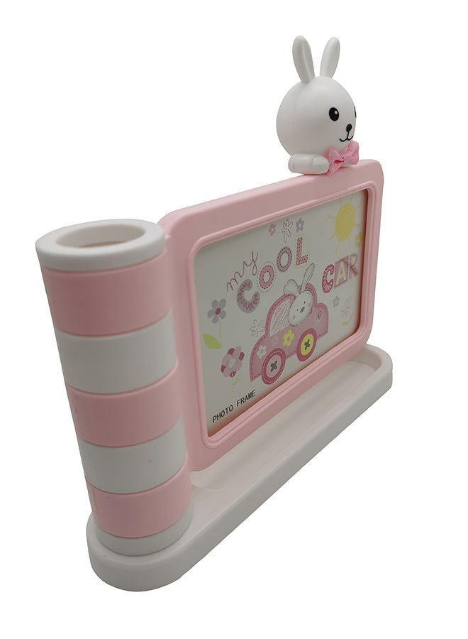 Creative Cartoon Photo Frame With Pen Holder Pink/White 15x24cm - Image 2