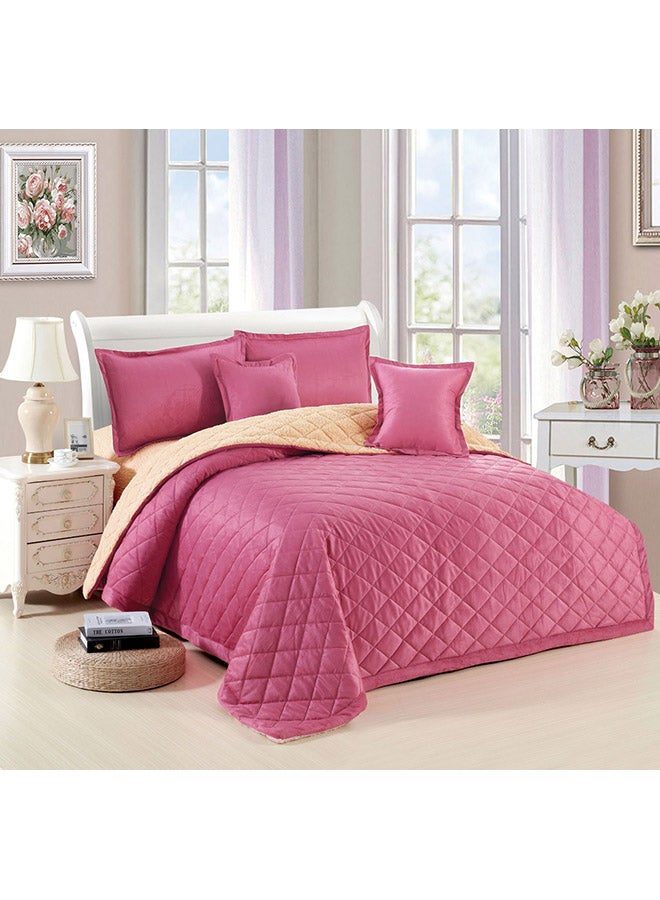 ليباي طقم لحاف شتوي مكون من 6 قطع نسيج وردي / بيج