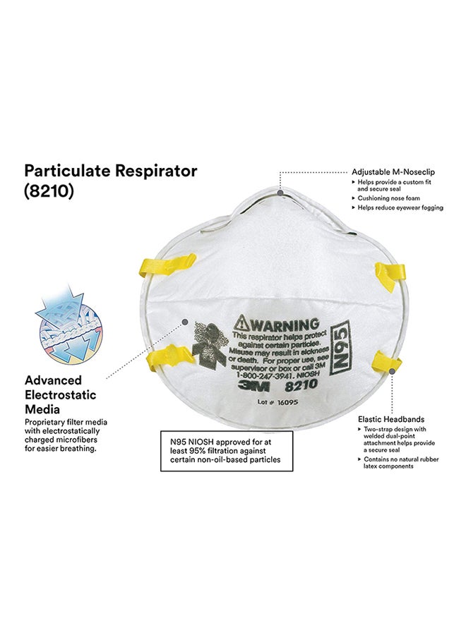 طقم كمامات N95 بتقنية الوقاية من الجسيمات مكون من 20 قطعة، طراز 8210 أبيض - v1580121905/N22786505A_2