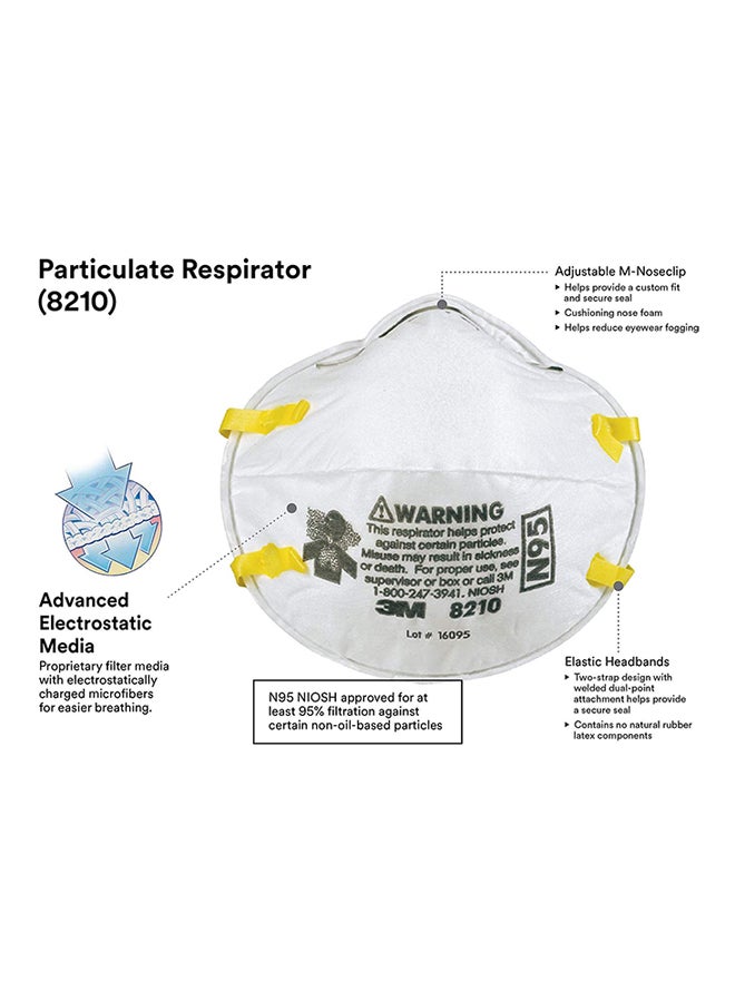 3M - 20-Piece 8210, N95 Particulate Respirator Set White - Image 1