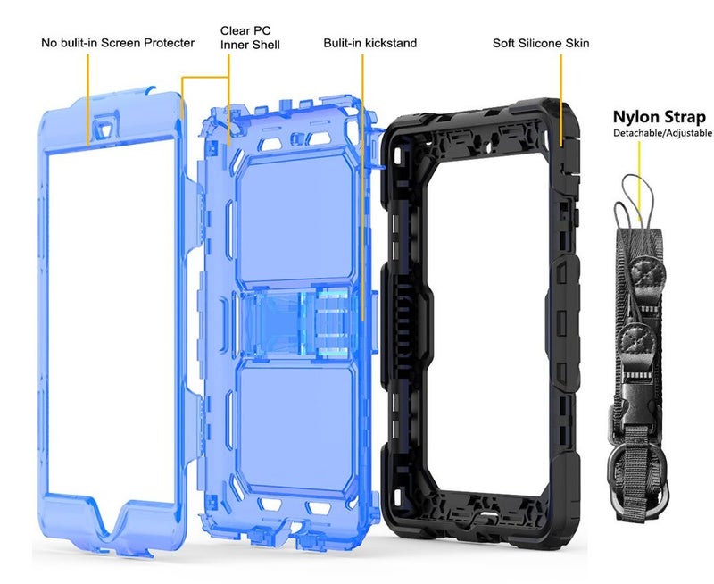 Rugged Shockproof Drop Protection Cover With Kickstand/Shoulder Strap For Apple Ipad Mini 1/2/3 Clear Blue