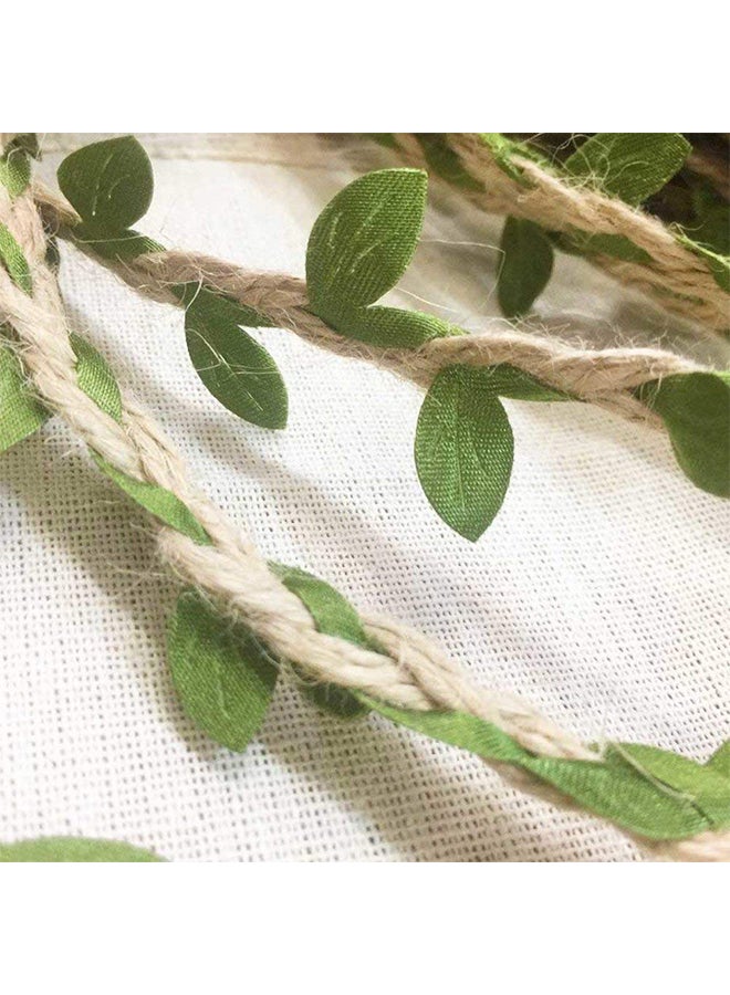 Amlrt Pack Of 2  Burlap Leaf Ribbon Artificial Vine Green/Beige 5mm - Image 2