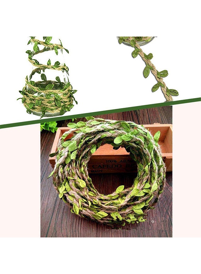 Amlrt Pack Of 2  Burlap Leaf Ribbon Artificial Vine Green/Beige 5mm - Image 4