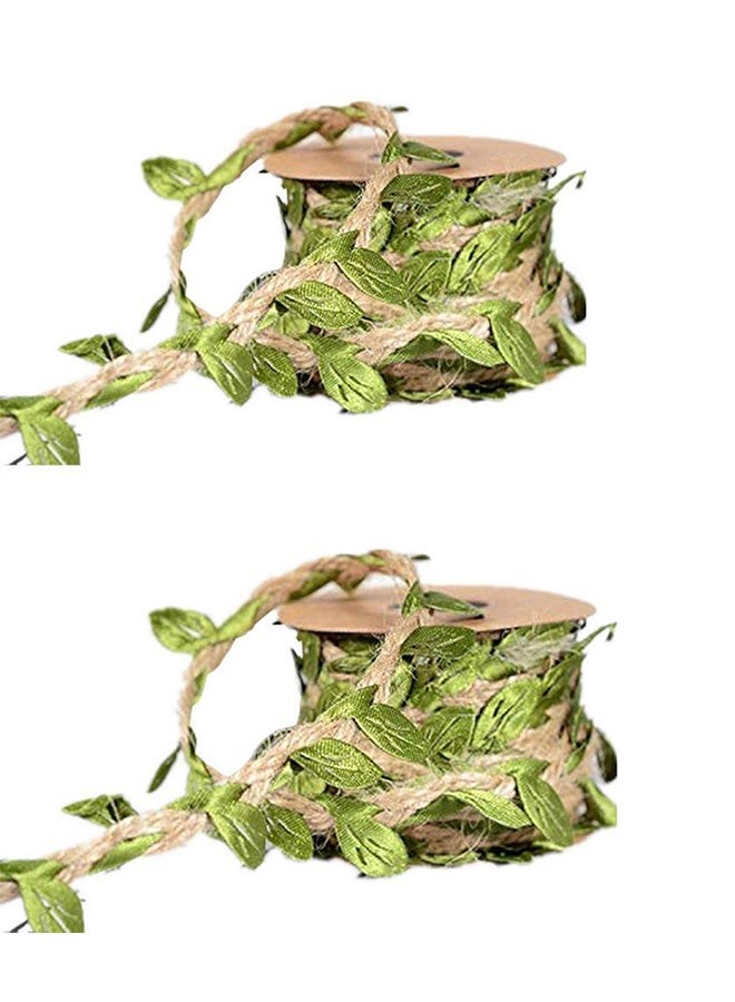 Amlrt Pack Of 2  Burlap Leaf Ribbon Artificial Vine Green/Beige 5mm - Image 1