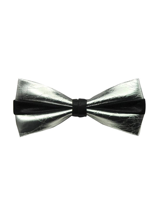 PU Leather Bow Tie Silver - Image 1