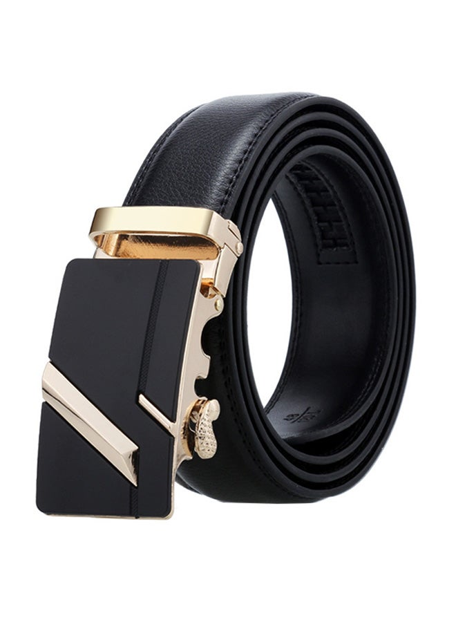 Genuine Leather Belt With Automatic Locking Buckle Black/Gold