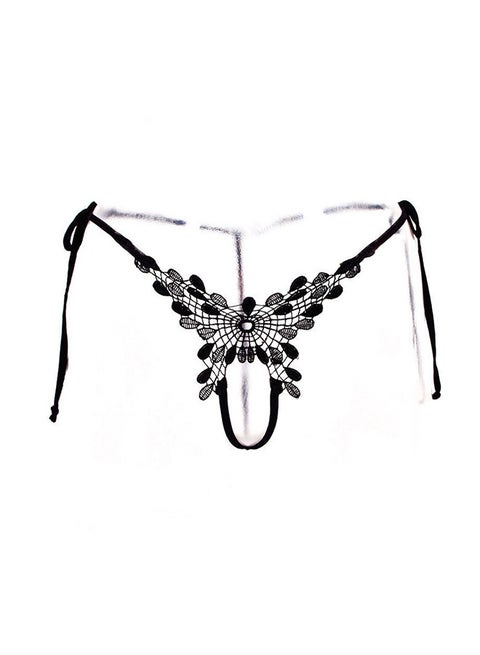 Temptation Open File Thong Black/Clear