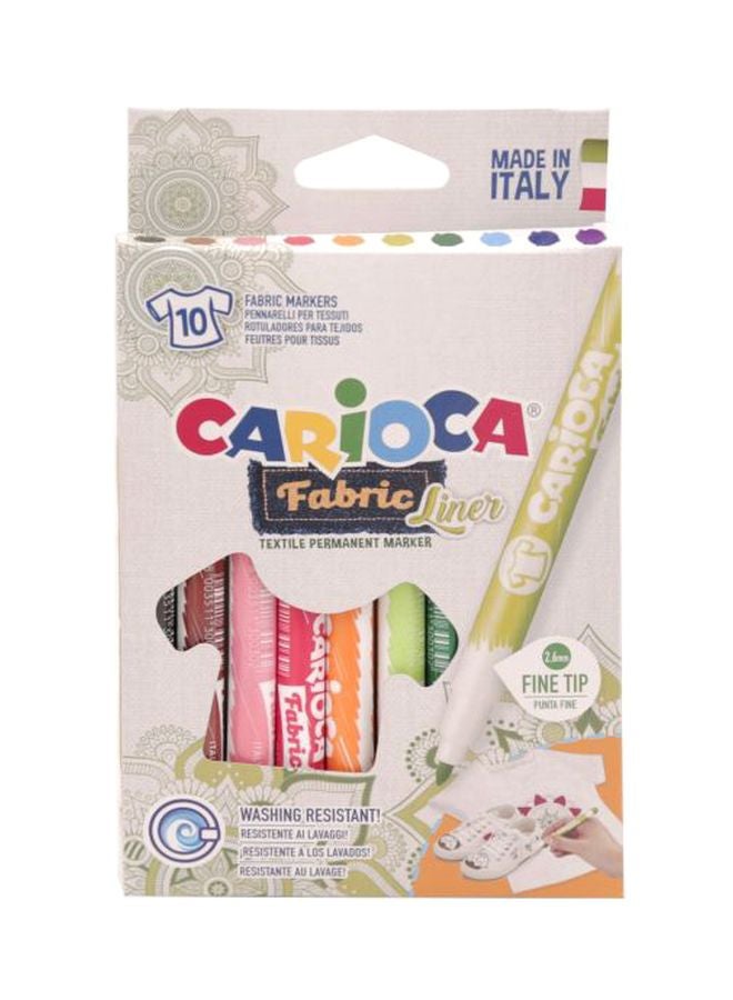 carioca 10-Piece Fine Tip Fabric Marker Green/Pink/Orange 