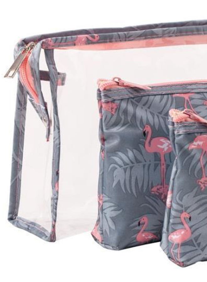 3-Piece Travel Cosmetic Storage Bag Set Grey/Pink/Clear - Image 2