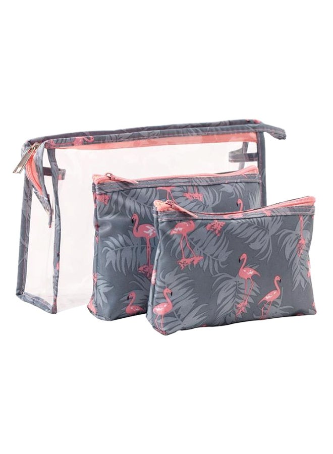 3-Piece Travel Cosmetic Storage Bag Set Grey/Pink/Clear - Image 1