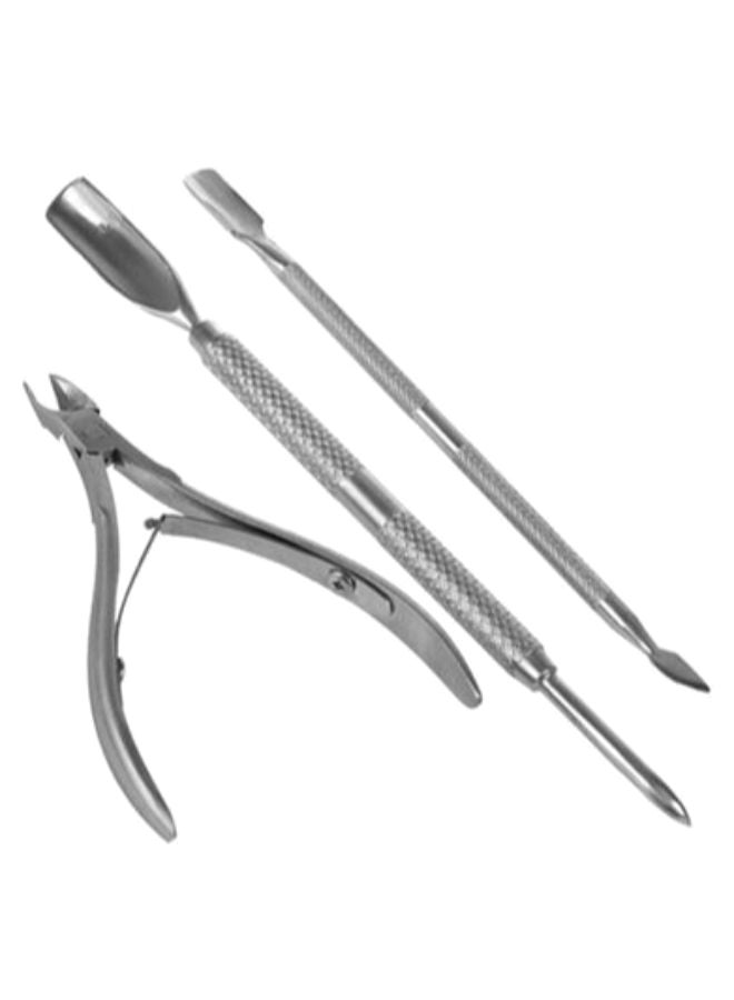 Generic 3-Piece Cuticle Pusher Remover Manicure Pedicure Tool Set Silver  - Image 1
