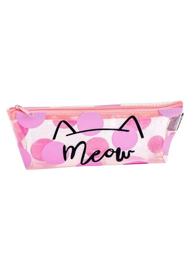 Round Printed Transparent Pencil Case Pink/Peach/Clear - Image 1