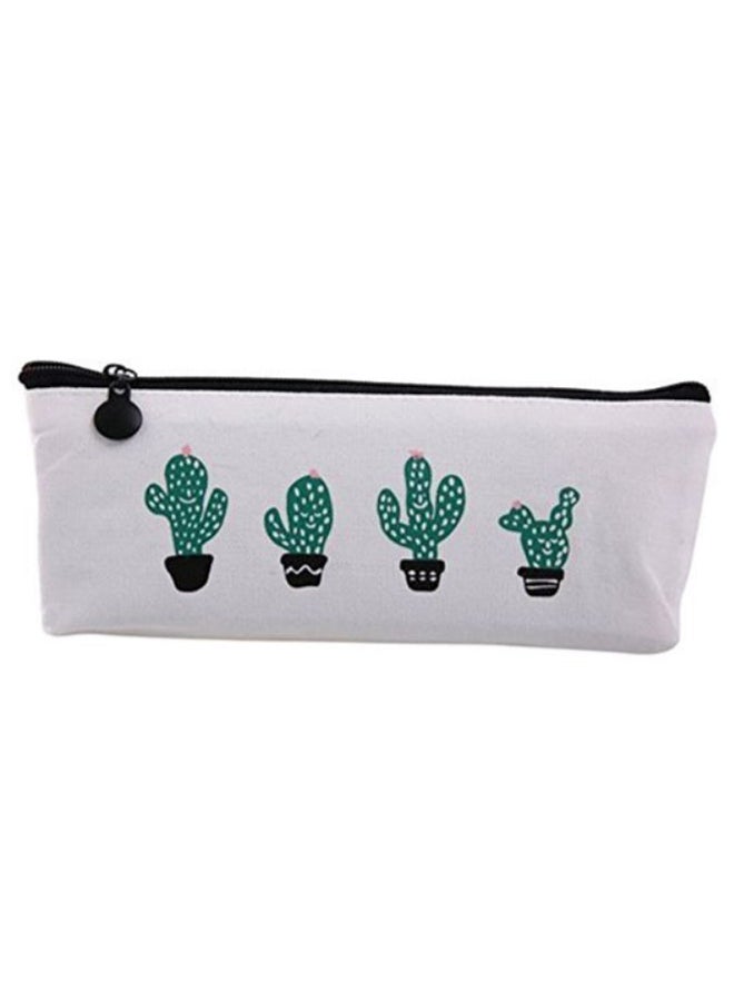 Cactus Printed Stationery Pencil Case White/Green/Black - Image 1