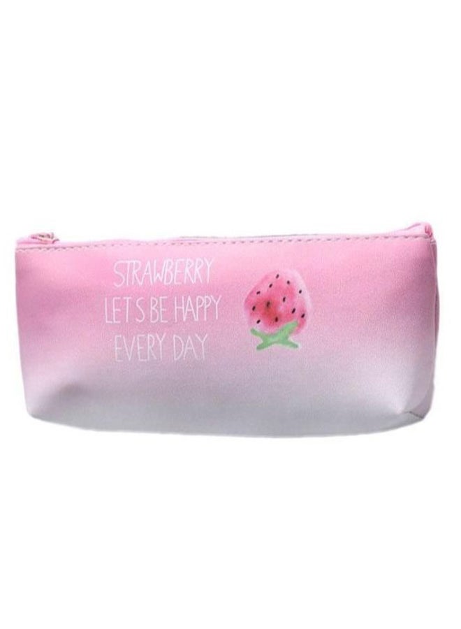 Strawberry Printed Pencil Case Pink - Image 1