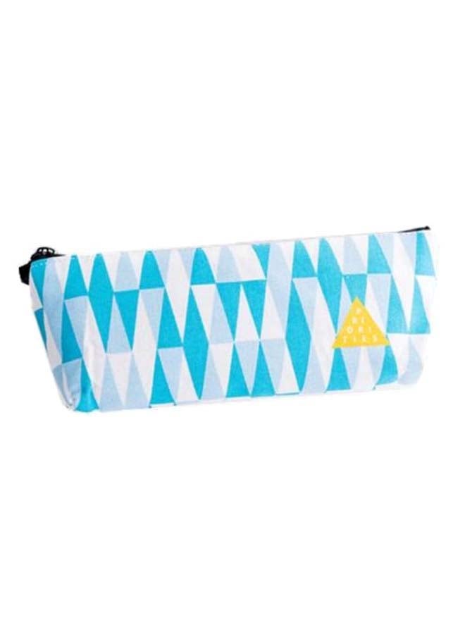 Inverted Trapezoid Printed Pencil Case Blue/White/Yellow - Image 1
