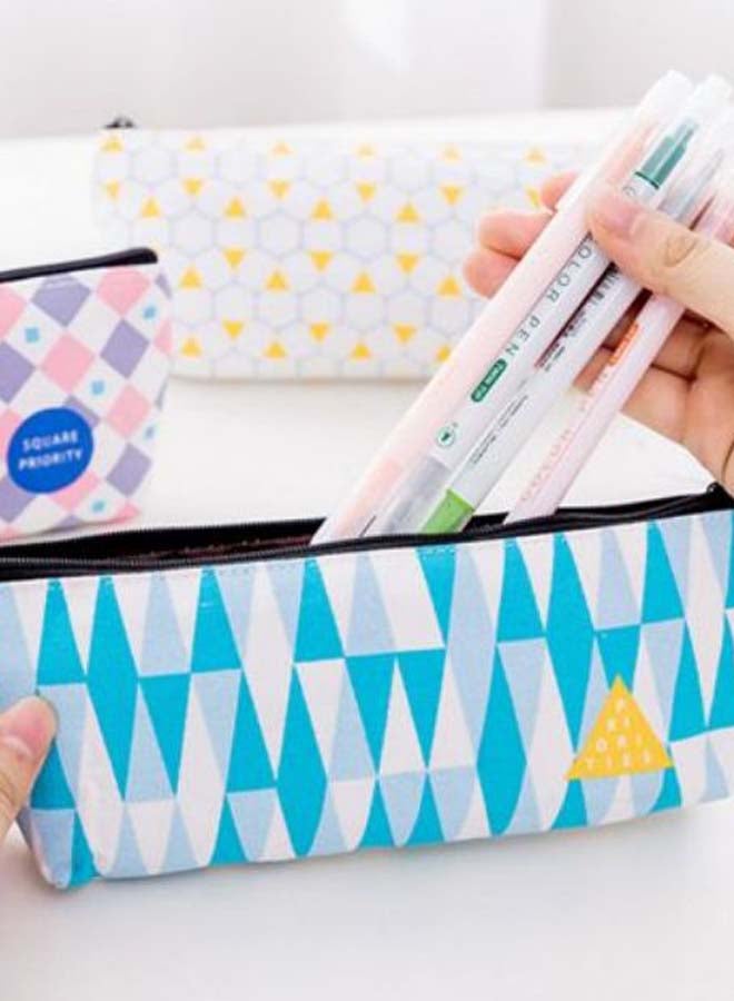 Inverted Trapezoid Printed Pencil Case Blue/White/Yellow - Image 2