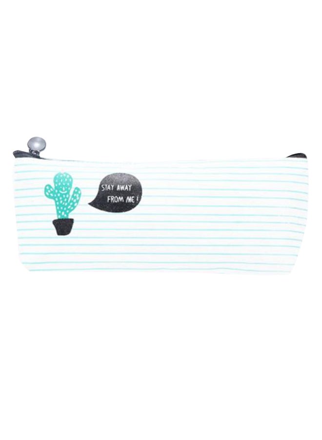 Cute Cactus Printed Pencil Case White/Blue  - Image 1