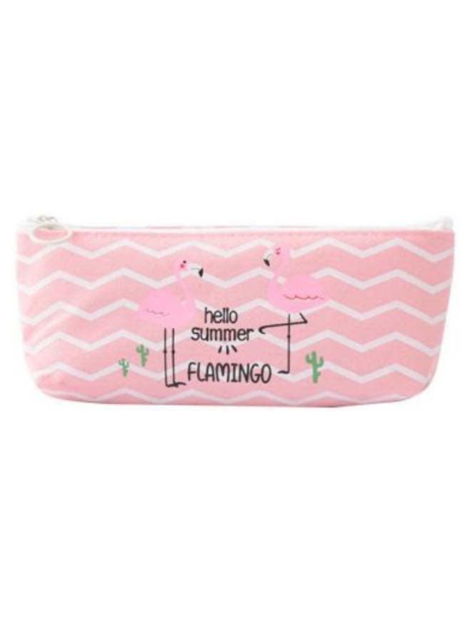 Flamingo Printed Pencil Case Pink/White - Image 1