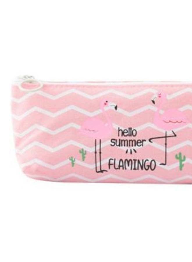Flamingo Printed Pencil Case Pink/White - Image 2